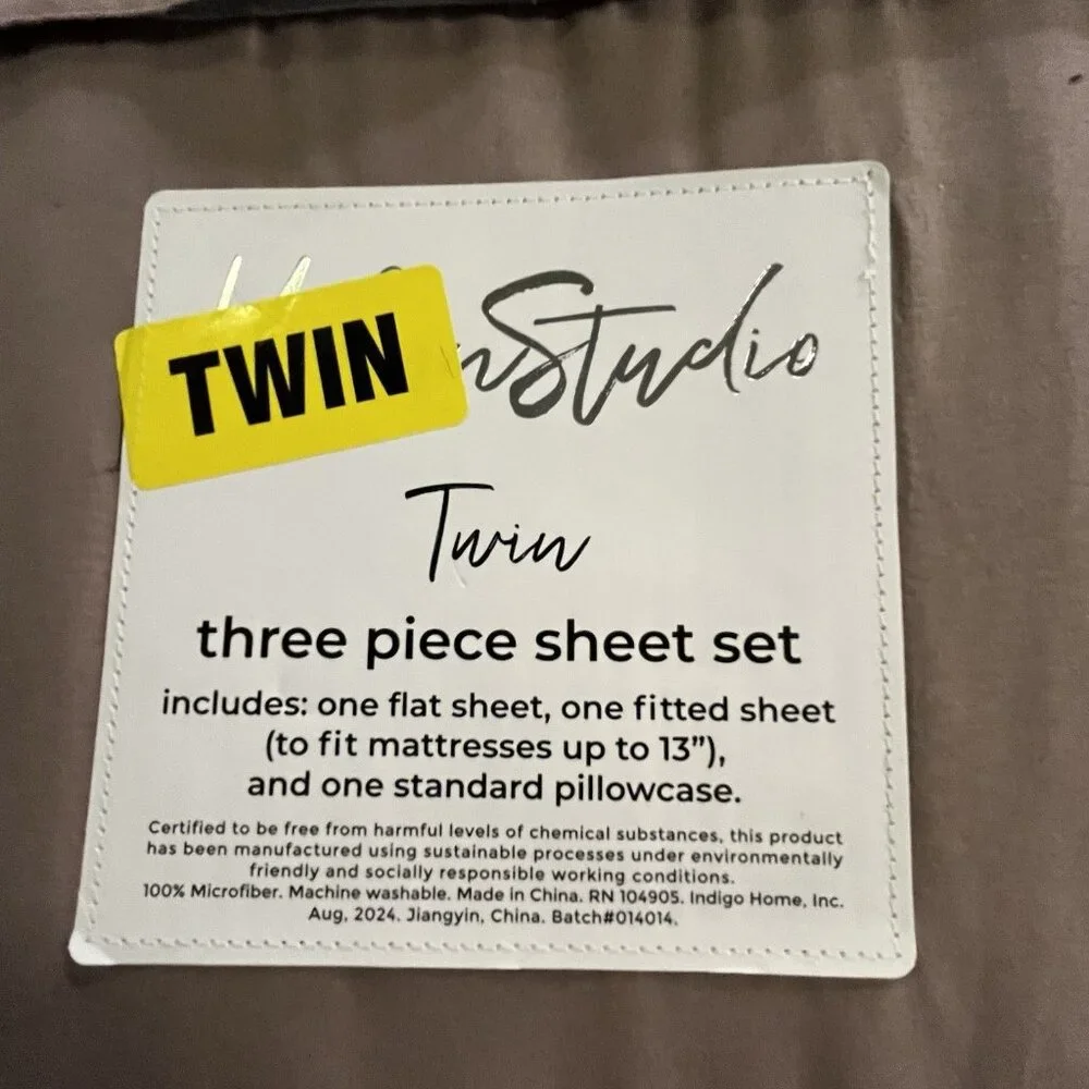 Urban Studio Twin Sheet Set Taupe Brown‎ 100% Microfiber 3PC Neutral Soft